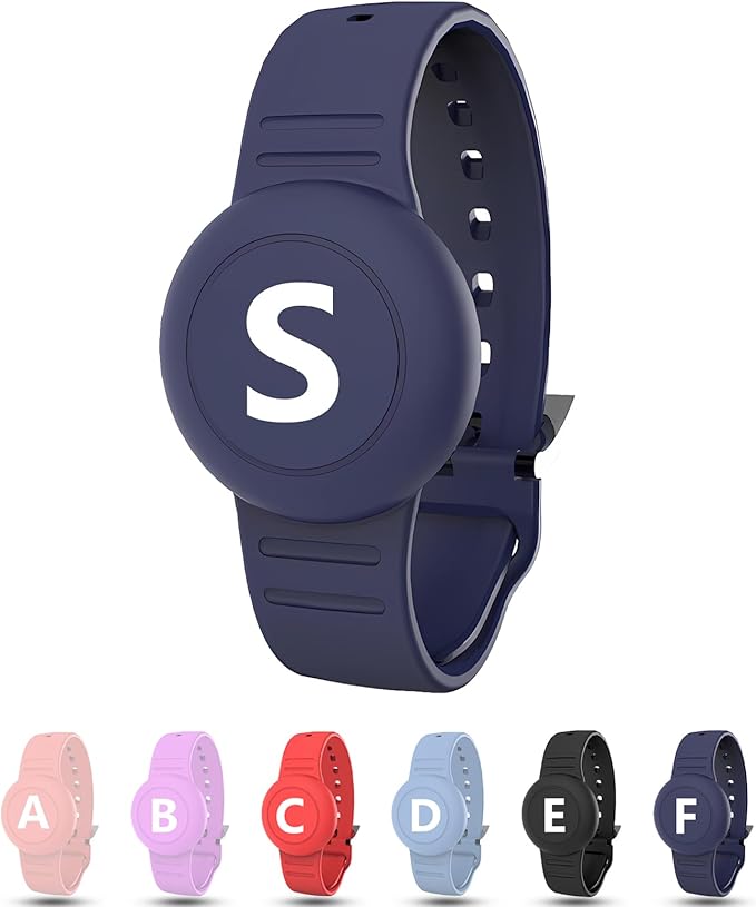 Waterproof Bracelet for AirTag Kids, Personalized Initial Letter Hidden Holder Compatible with Air Tag, Silicone Case for Airtag Adjustable Anti-Lost GPS Tracker for Toddler Child Elder, S