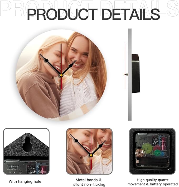 Generic Custom Clocks for Walls Personalized Picture Hanging Time Clocks Customized Round Clock for Birthday Wedding Present Creative, 10inch-25cm