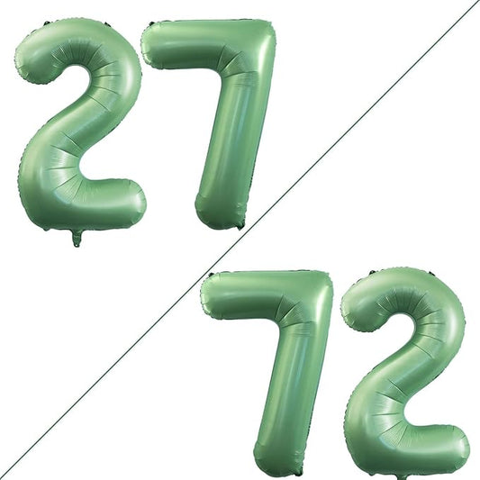 GOER Number 27 Balloons for 27th Birthday Party Decorations,42 Inch Jumbo Foil Helium 72 Balloons for 72nd Birthday 2027 New Year Eve Graduation Party Decoration (Sage Green)