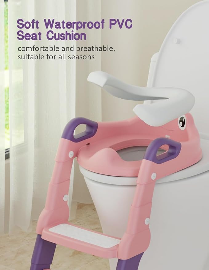 Potty Training Seat, Toddler Potty Training Toilet, Upgrade 2 In 1 Toddler Toilet Seat with Steps Stool Splash Guard and Anti-Slip Pad Soft Cushion, Potty Seats for Toddlers Baby Kids