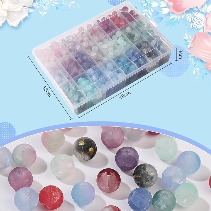 600pcs Frosted Lunar Glass Beads Kit -24 Colors10mm Glass Beads for Jewelry Making Kit Charms Coloured Glaze Beads Bracelets Necklaces Making Kit DIY Crafts, Home Companion Gifts for Beginners Women