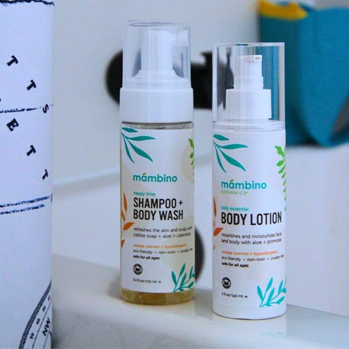 Mambino Organics Baby Arrival Essential Care Gift Set - Organic Baby Care Kit - Vegan & Cruelty-Free 4pc Set - Shampoo, Lotion, Soothing Oil & Balm - Ideal Organic Baby Gift Set for New Moms