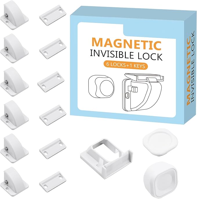 6 Pack Magnetic Cabinet Locks Baby Safety Child Proofing Invisible Locks No Drill Easy Installation for Cabinets Drawers Doors