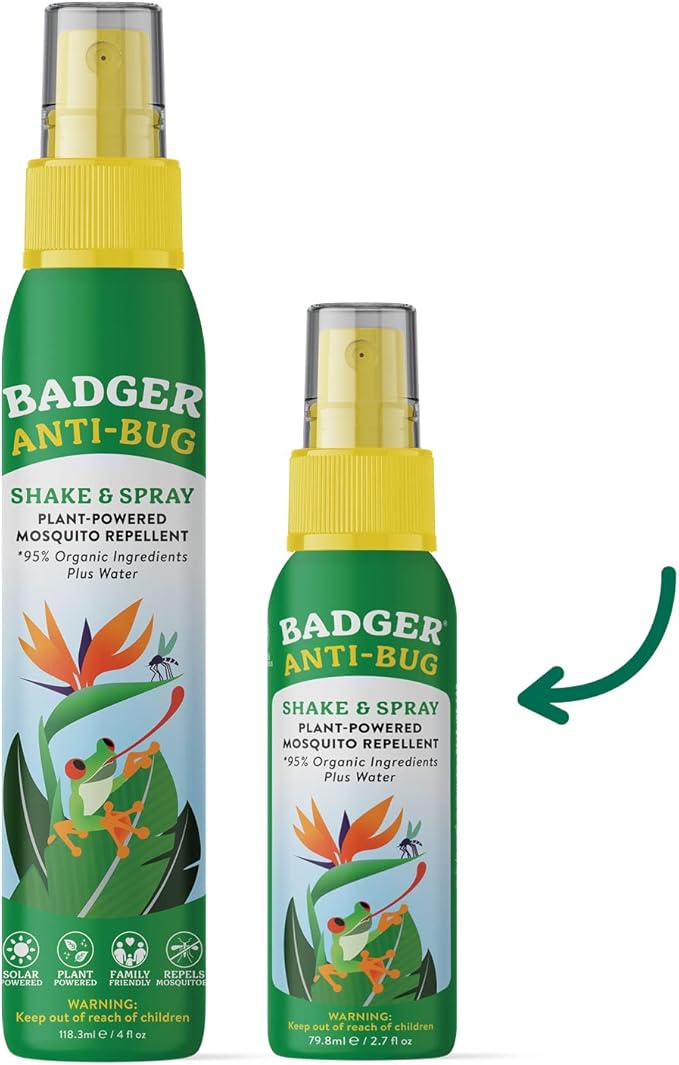 Badger Bug Spray Travel Size, Family Friendly All Natural Mosquito Repellent w/Organic Essential Oils, Smells Great, 3 Hours Effective, Deet-Free, Vegan, Travel Insect Repellent, 2.7 fl oz