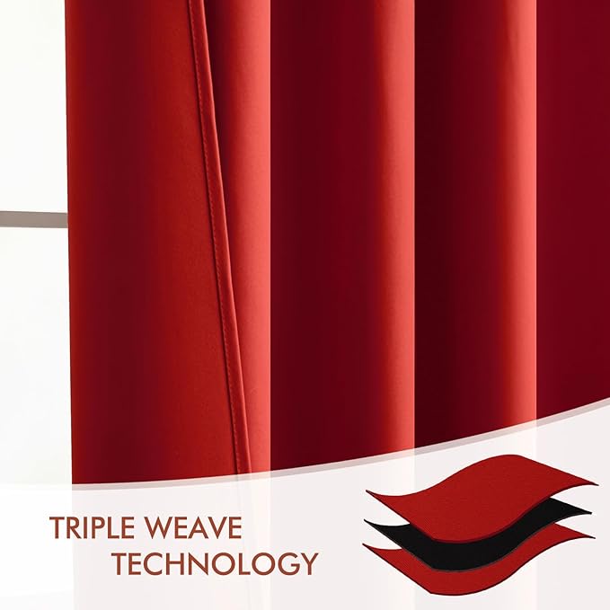MIULEE Red Back Tab Blackout Curtains 102 Inch Long 2 Panels Set for Living Room Bedroom, Rod Pocket/Pinch Pleated Thermal Insulated Room Darkening Light Blocking Floor to Ceiling Drapes