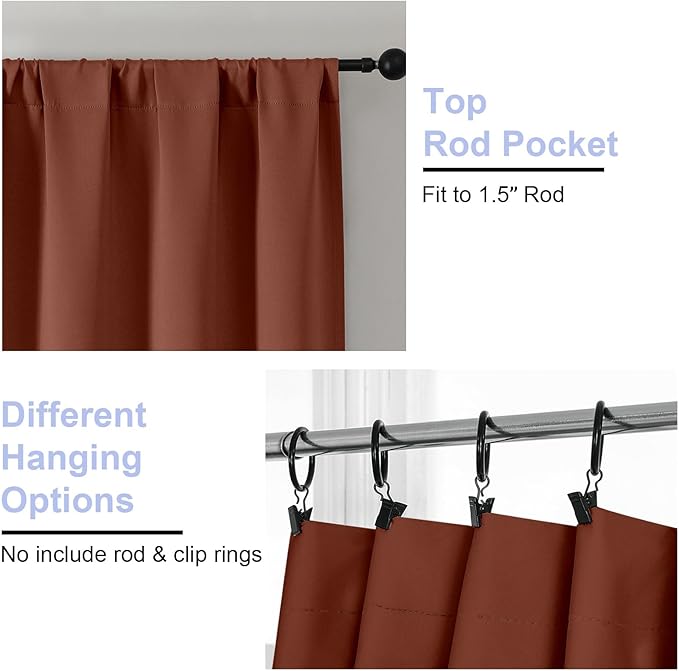 Simplebrand Ava Terracotta Blackout Curtains for Bedroom 96 Inches Long 2 Panels, Thermal Insulated, Energy Saving Living Room Window Treatment Curtains Blackout Drapes, W40 x L96 Inch, Terracotta
