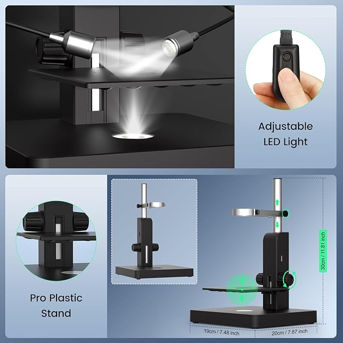 JL246PS 3 Lens 7'' HDMI Digital Microscope 4000X, Biological Microscope for Adults Kids with Prepared Slides, UHD 2160P Video, Full Coin Microscope for Error Coins, Windows Compatible, 32GB