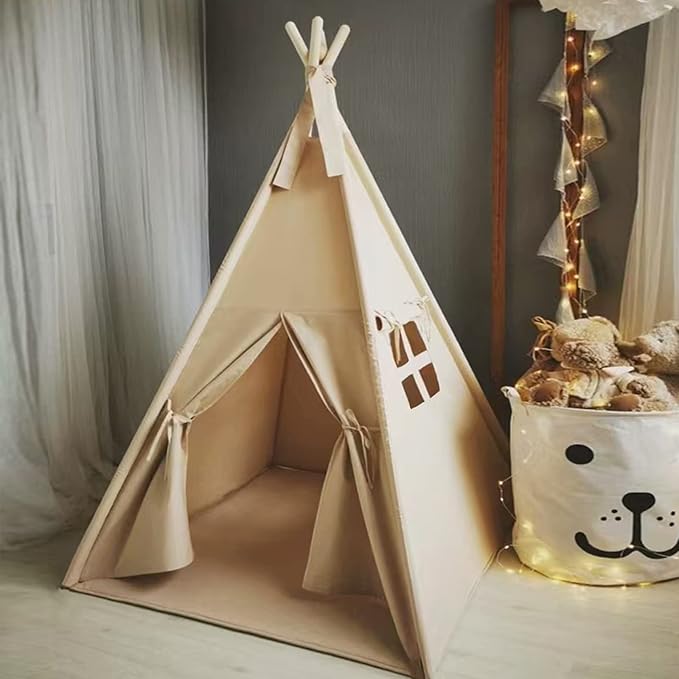 Teepee Tent for Kids-Portable Children Play Tent Indoor Outdoor (Khaki)