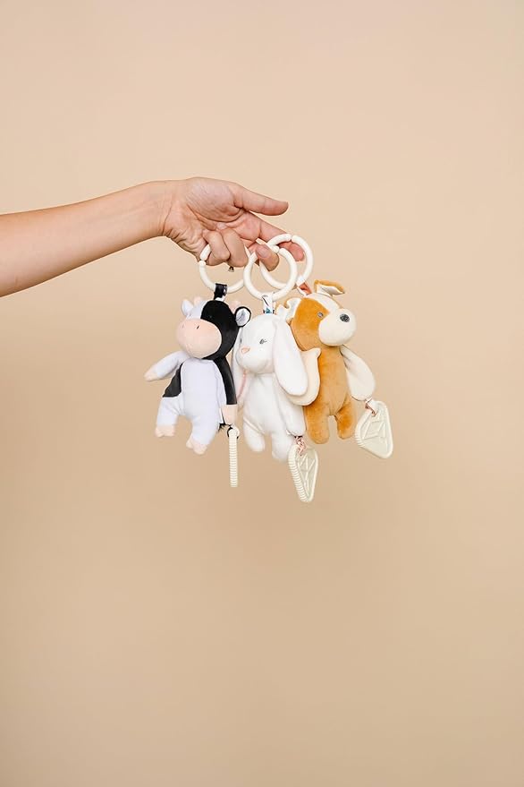 Copper Pearl On-The-Go Plush: Clip On Baby Toys for Travel, Soft Stuffed Bunny Plush with Teether for Sensory Development - Bella Bunny