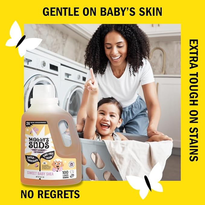 Molly's Suds Baby Liquid Laundry Detergent | Removes Formula, Poop & Spit-Up Stains | Extra Gentle for Infants, Babies, Toddlers (Sweet Baby Shea, 200 Loads)