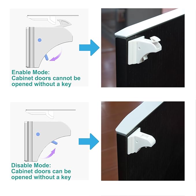 Magnetic Drawer Locks for Baby Proofing, Child Safety Magnet Cabinet Lock, Safety First Adhesive Magnetic Locks for Cupboard and Pantry Door (4Locks + 1Key)