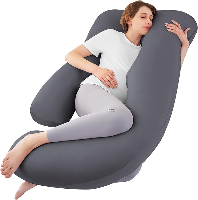 Sasttie Pregnancy Pillows for Sleeping, U Shaped Cooling Full Body Pillow with Removable Cover, Pregnant Women Must Haves, Maternity Essential, Dark Grey