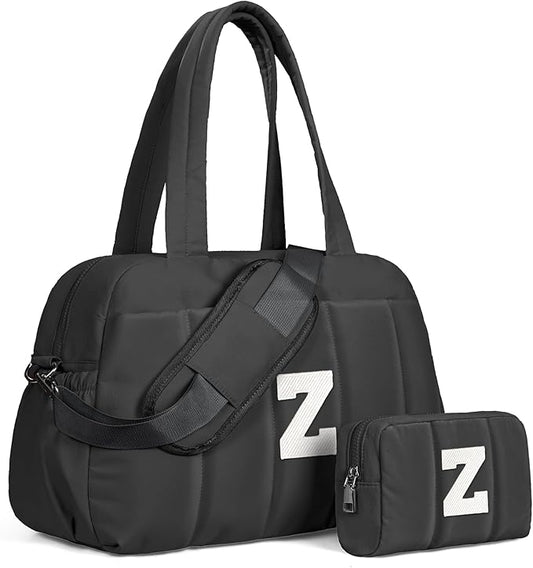 Friend Gifts-Women Duffle Bag with Initial, Personal Item Travel Bags，Gym Bag with Wet Pocket，Lightweight Travel Bags Personalized Tote with Makeup Pouch