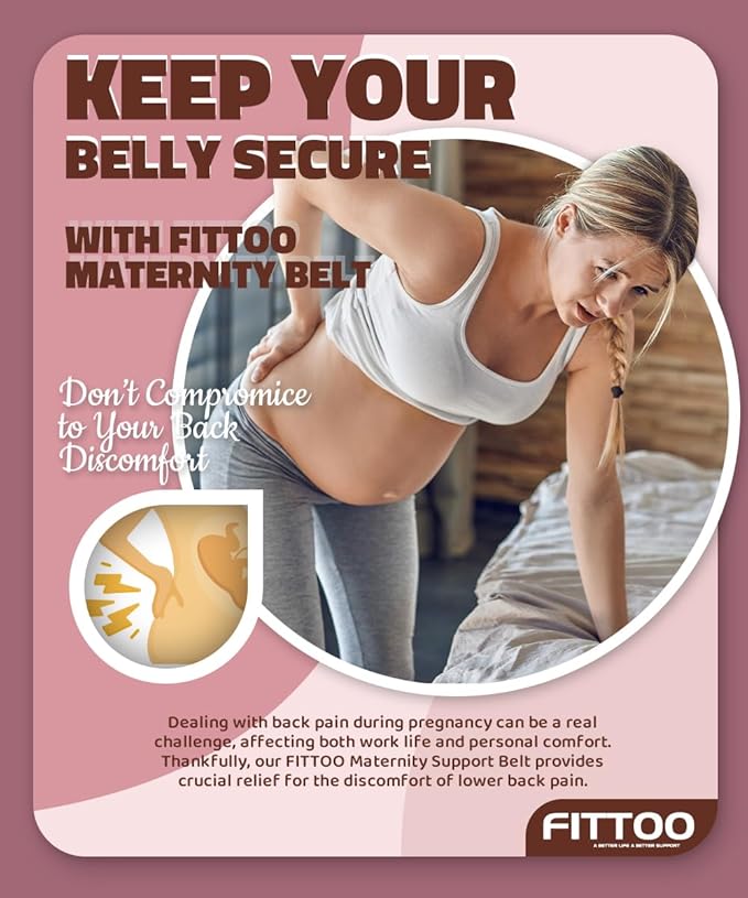 FITTOO Maternity Belt Back Support Belly Band Pregnancy Belt Support Brace Abdominal Binder Waist Support Beige L