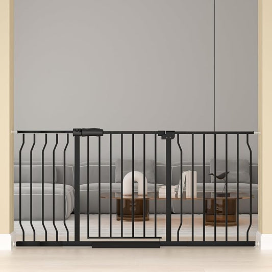 Extra Wide Baby Gate Extra Wide Extra Tall Dog Gates for Stairs Doorways Black Metal Tension Indoor Safety Gates with Pressure Mount 53-57.5 Inch