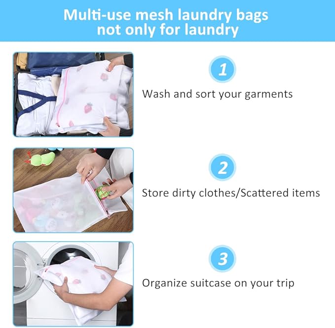 GOGOODA 7Pcs Mesh Laundry Bags for Delicates with Premium Zipper, Travel Storage Organize Bag, Clothing Washing Bags for Laundry, Blouse, Bra, Hosiery, Stocking, Underwear, Lingerie