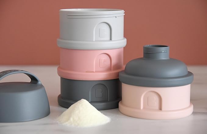 BEABA Formula and Snack Container, Baby Formula Dispenser, Toddler Baby Snack Storage Container, Holds up to 11 Doses of Milk Powder Per Compartment, Made in France, Rose