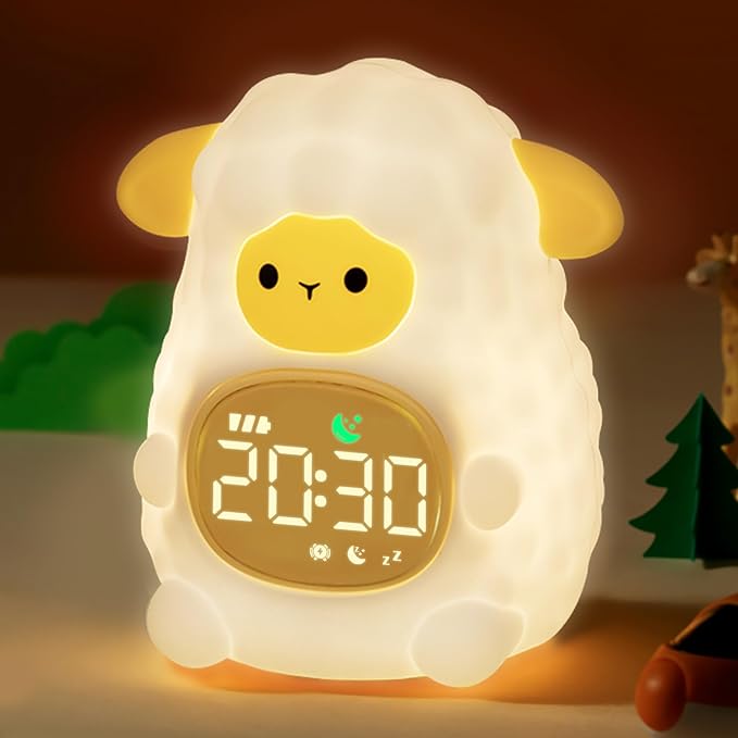 MASHI Sheep Alarm Clock, Toddler Sleep Training Clock with Sun & Moon, Sleep Sound Machine, Night Lights, Alarm Clock for Kids, Gift Ideas for Kids Child