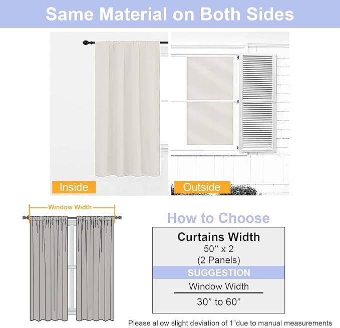 Simplebrand Ava Natural Blackout Curtains for Bedroom 84 Inch Length 2 Panels Set, Solid Thermal Insulated Privacy Living Room Window Treatment Curtains Blackout Drapes, W50 x L84 Inch, Natural