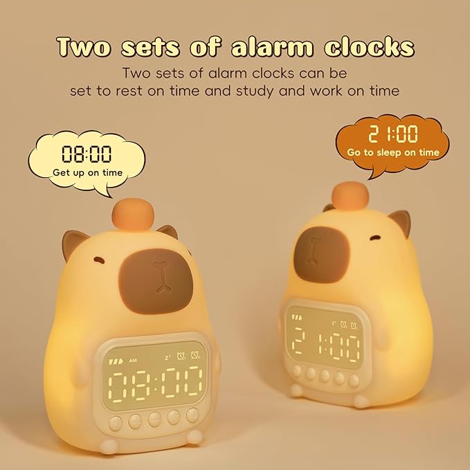 Capybara Alarm Clock with Night Light for Kids, 7 RGB Color Cute Alarm Clocks for Bedrooms Ok to Wake Clocks, Silicone Animal Tabletop Lamp for Teen Girls Boys