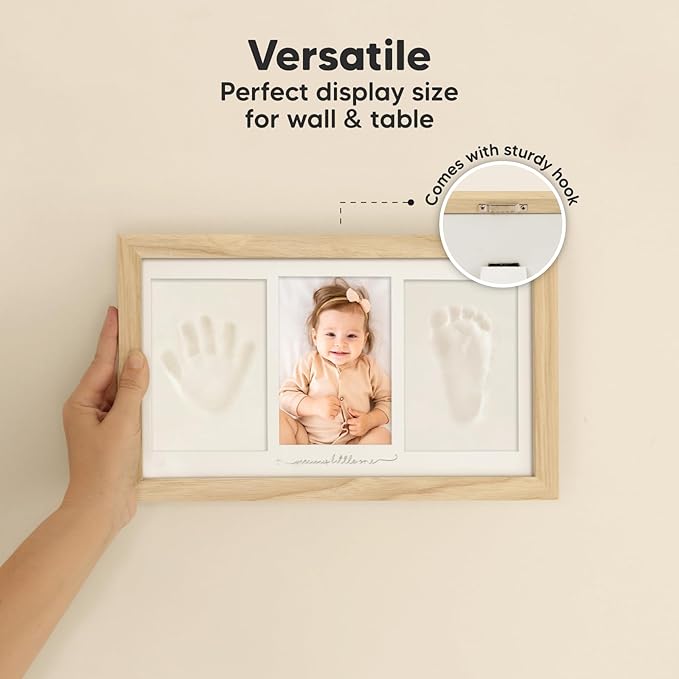Baby Hand and Footprint Kit - Clay Handprint Keepsake Frame, Newborn Nursery Picture Frame, Personalized New Mom Gifts for Baby Shower & Registry (Ash Wood)