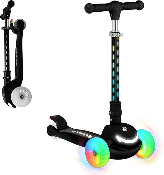 3-Wheel Light-Up Kids Scooter, 20 Different Light Patterns,Three Adjustable Heights,Lean to Steer, Balance Scooter for Ages 3-8