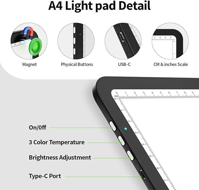 Up to 9000Lux Super Bright A4 Light Pad with Bag,Rechargeable Light Box with 4000mAH Lithium Battery for Cricut Weeding Vinyl Tool,Magnet Light Box for tracing,Diamond Painting,Sketching,Tattoo