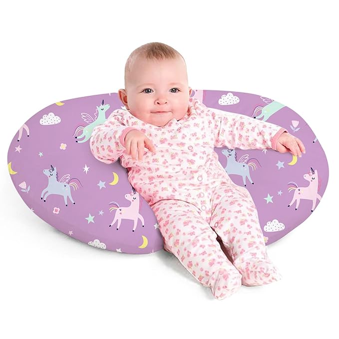 Little Grape Land Nursing Pillow for Infants, Breastfeeding Pillows, Baby Support Pillow for Nursing, Bottle Feeding, Tummy Time with Machine Washable Cover & Breathable Filling (Unicorn)