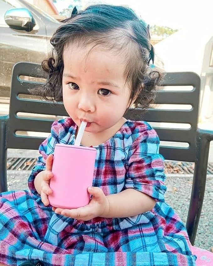 Avanchy Silicone Training Sippy Cup with Straw Lid – For Babies 6+ Months to Toddlers 1 Year Old – 8 oz Infant Water Cup for Baby Led Weaning, White
