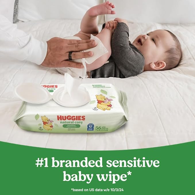 Huggies Natural Care Sensitive Baby Wipes, Unscented, Hypoallergenic, 99% Purified Water, 10 Flip-Top Packs (560 Wipes Total)