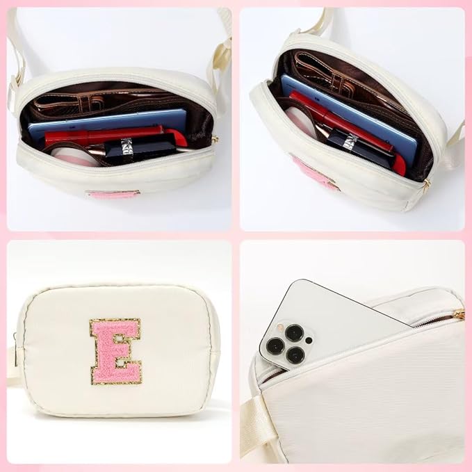 YOOLIFE Initial Belt Bag - Fanny Pack Crossbody Bags for Women, White Cross Body Bag Waist Pack for Women Everywhere Belt Bag Monogrammed Crossbody Bag, Letter M