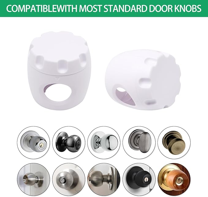4 Pack Door Knob Safety Cover for Kids, Door Knob Cover, Screw Thread Design, Doors Knobs Child Proof Locks, Reusable and Reliable, for Toddler Baby Safety Doors Handle Covers (White)