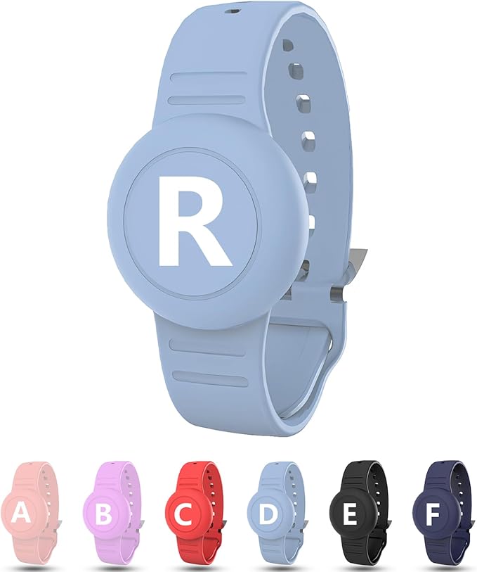 Waterproof Bracelet for AirTag Kids, Personalized Initial Letter Hidden Holder Compatible with Air Tag, Silicone Case for Airtag Adjustable Anti-Lost GPS Tracker for Toddler Child Elder, R