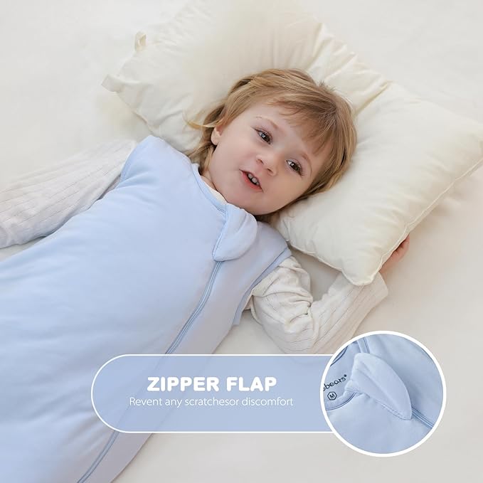 Mosebears Unisex Baby Sleep Sack 1.0 TOG, Supersoft Rayon Made from Bamboo Wearable Blanket with 2-Way Zipper (Fog Blue,0-6 Months)