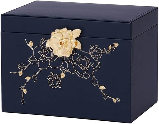 Jewelry Box with Lock for Girls: Jewelry Organizer for Dresser - 3-Drawer Earrings Storage Girls Women Gift (Dark Blue