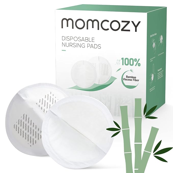 Momcozy Bamboo Fiber Disposable Nursing Pads, 100% Natural Materials and 100% Biodegradable, Skin Contacts Only Most Natural Materials, for Sensitive Skin, Individually Packaged（120 Count）