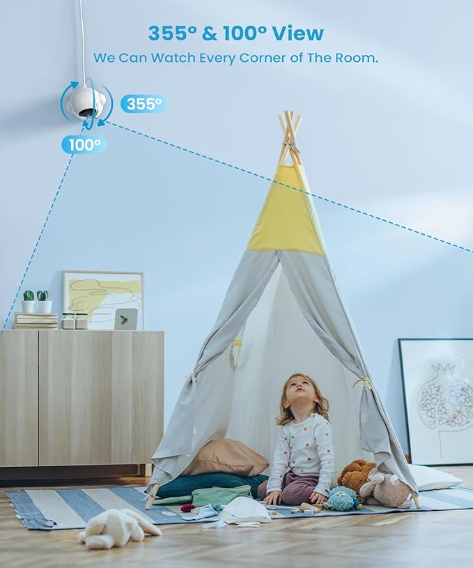 ieGeek 5.5" Baby Monitor,Audio Monitor with 2.5K Ultra HD 2.4G&5Ghz WiFi Camera,Night Light,Face Covering&Cry Detection,Two-Way Talk,Night Vision,Temp&Humidity Sensor,4000mAh Battery,App Control