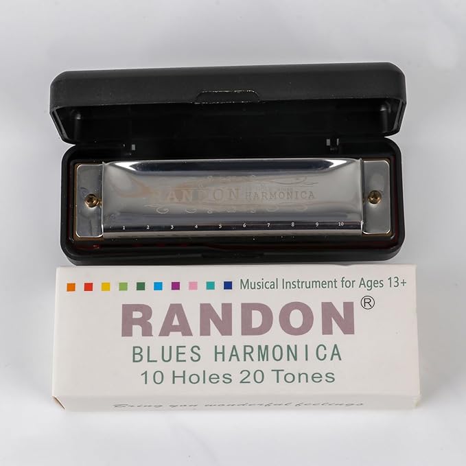 Randon Silver Harmonica Key of C, 10 Holes Diatonic Harmonicas for Adults/Kids/Beginners, Blues Harmonica as Gift, with Case, Clean Cloth and Manual