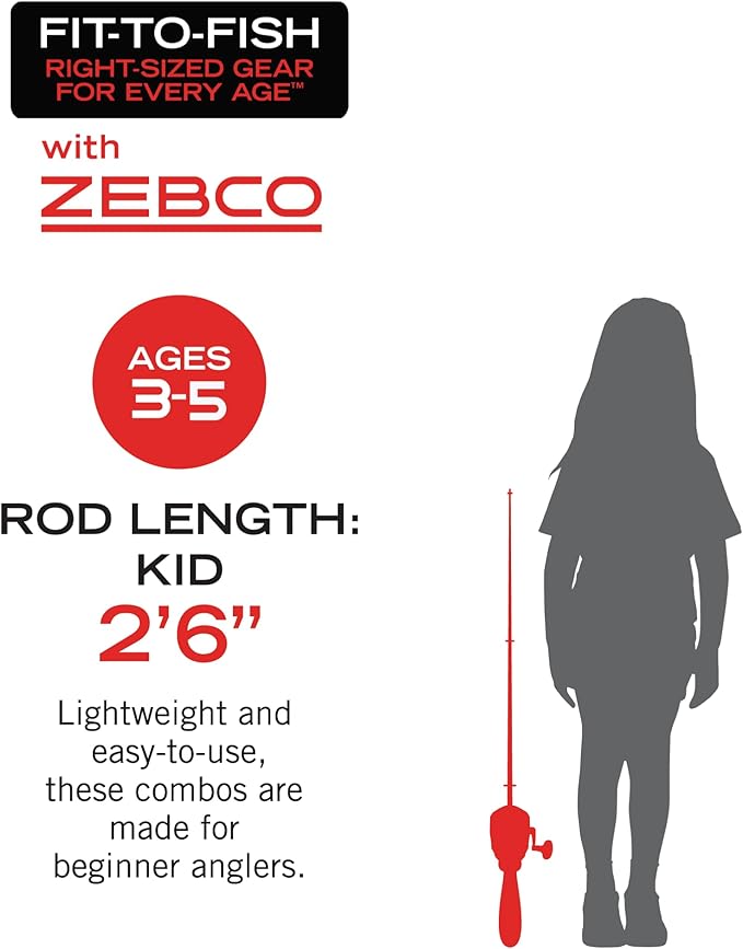 Zebco Youth 29-Inch Floating Spincast Reel and Fishing Rod Combo, Size 20 Reel, Pre-Spooled with 6-Pound Cajun Line