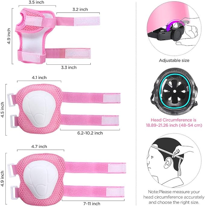 DaCool Kids Bike Helmet Set Skateboard Knee Pads - Kids Helmet Elbow Pads Wrist Guards Adjustable for 3~10yrs Girl Boy Kids Protective Gear Set for Sport Cycling Bike Roller Skating Scooter