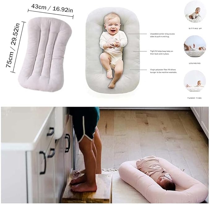 Baby Lounger Pillow, Infant Lounger for 0-24 Months, Soft Cotton and Portable Baby Lounger for Home (Green)