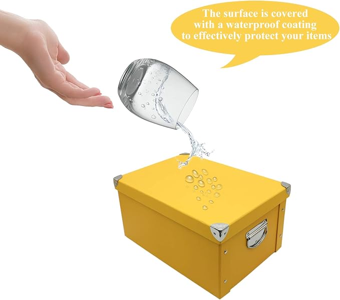 GUOZI Collapsible Storage Box, Decorative Memory Box with Lid & Metal Reinforced Corners, Cardboard File Bin with Handles, Organizer Gift Box for Keepsake Toy Photos Office Nursery Wardrobe Bookshelf