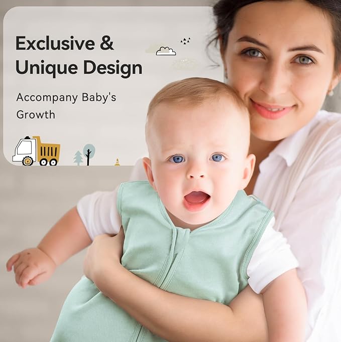 Baby Sleep Sack 6-12 Months 0.5 Tog Wearable Blanket Baby, 3 Pack 100% Cotton Lightweight Sleeping Sack with 2-Way Zipper for Newborn Infant Excavator