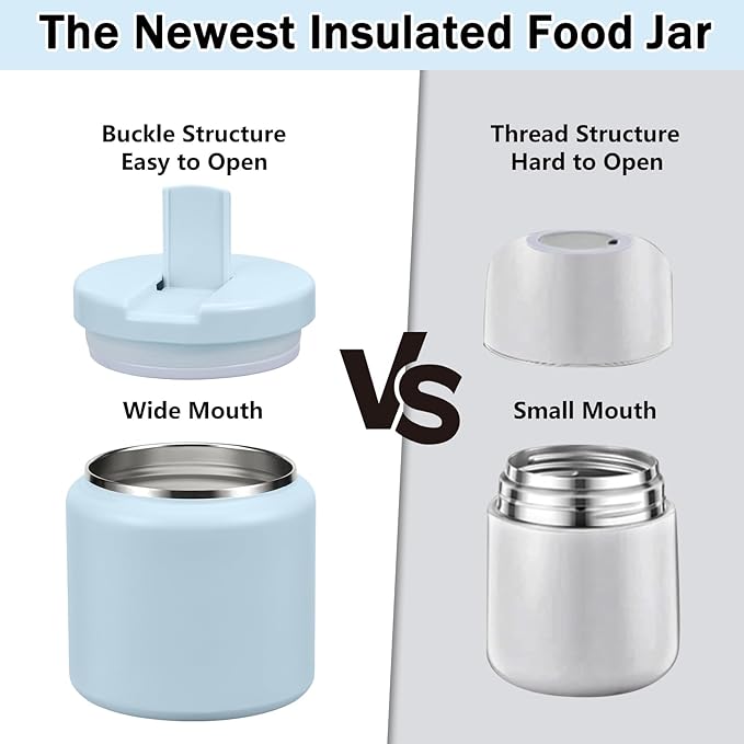26oz Kids Thermos for Hot Food, Insulated Vacuum Food Jar with Buckle Lid, Stainless Steel Wide Mouth Leak Proof Insulated Lunch Container for School Picnic Travel, Blue