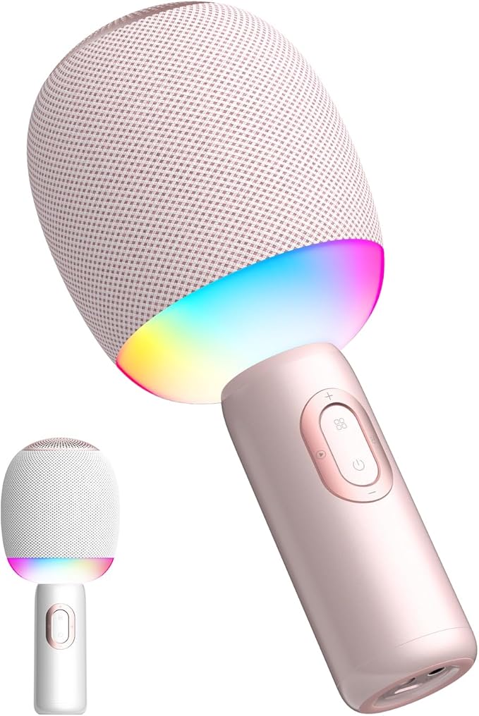 Wireless Bluetooth Karaoke Microphone, 5-in-1 Portable Handheld Mic Speaker with Dynamic Lights, Karaoke Microfono for Car Travel Home Party, Music Record, Duet Singing Gifts for Adults Kids (Pink)