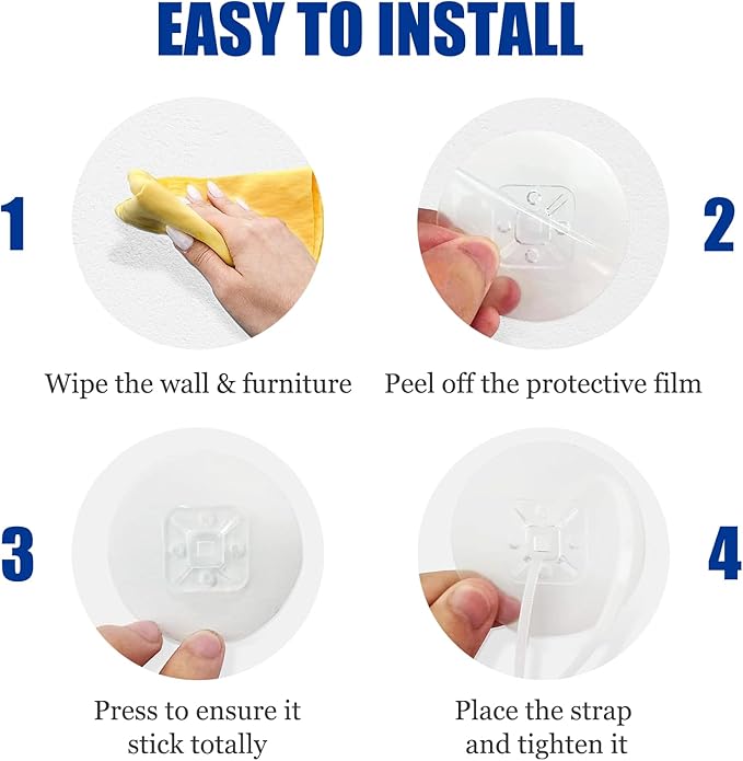 15 Pair Furniture Anchors for Baby Proofing, No Drill Upgraded Self-Adhesive Secure 168 Pound Furniture Prevent Falling Anti Tip Earthquake Straps for Child Safety