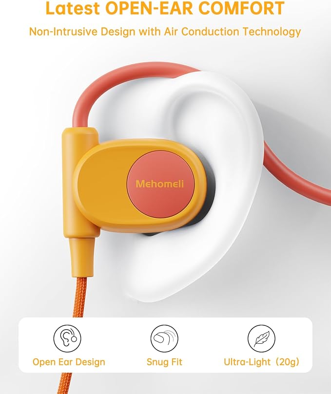 Kid Headphones for School, Air Conduction Open Ear Headphones, 3.5mm Jack Wired Cord, Ultra-Comfort, Ergonomic and Lightweight Design Perfect for School and Outdoor Activities-Orange,Purple,