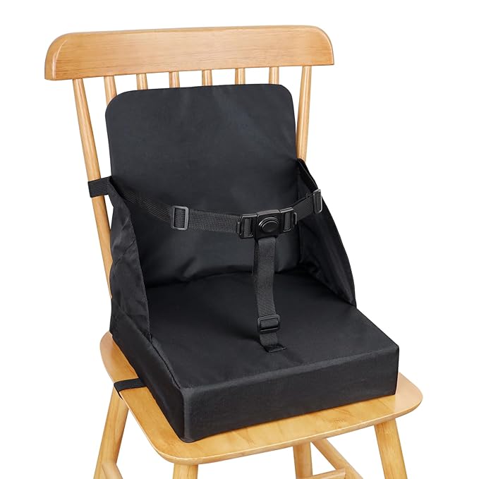Toddler Booster Seat for Dining Table, Booster Seat for Table, 12.6x3.34 Inch Portable High Chair for Travel, HOSEASCA Compact Lightweight Travel Booster Seat with Adjustable Straps for Baby(Black)