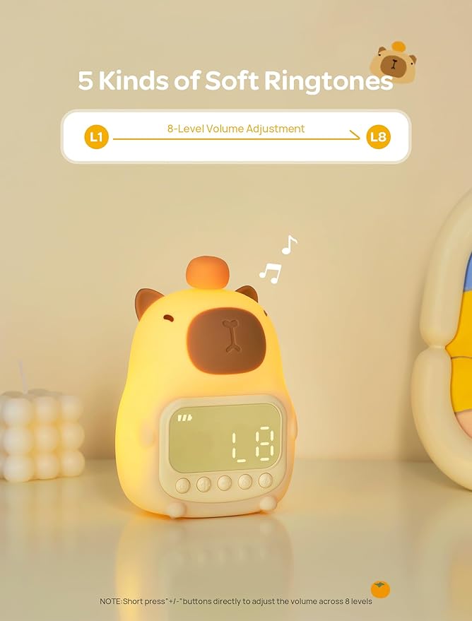 MASHI Capybara Alarm Clock with Night Light, ok to Wake Clock for Kids, Cute Capybara Night Light, Snooze, Toddler Sleep Training Clock,Gift for Kids Girls Boys Teens Birthday Room Decor