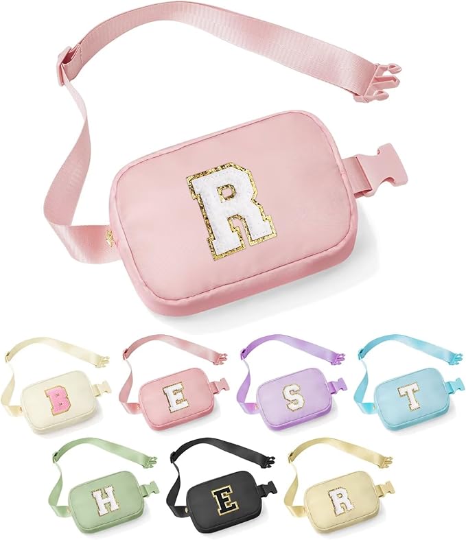 YOOLIFE Initial Belt Bag - Women's Crossbody Bags - Pink Letter Monogrammed Everywhere Belt Bag